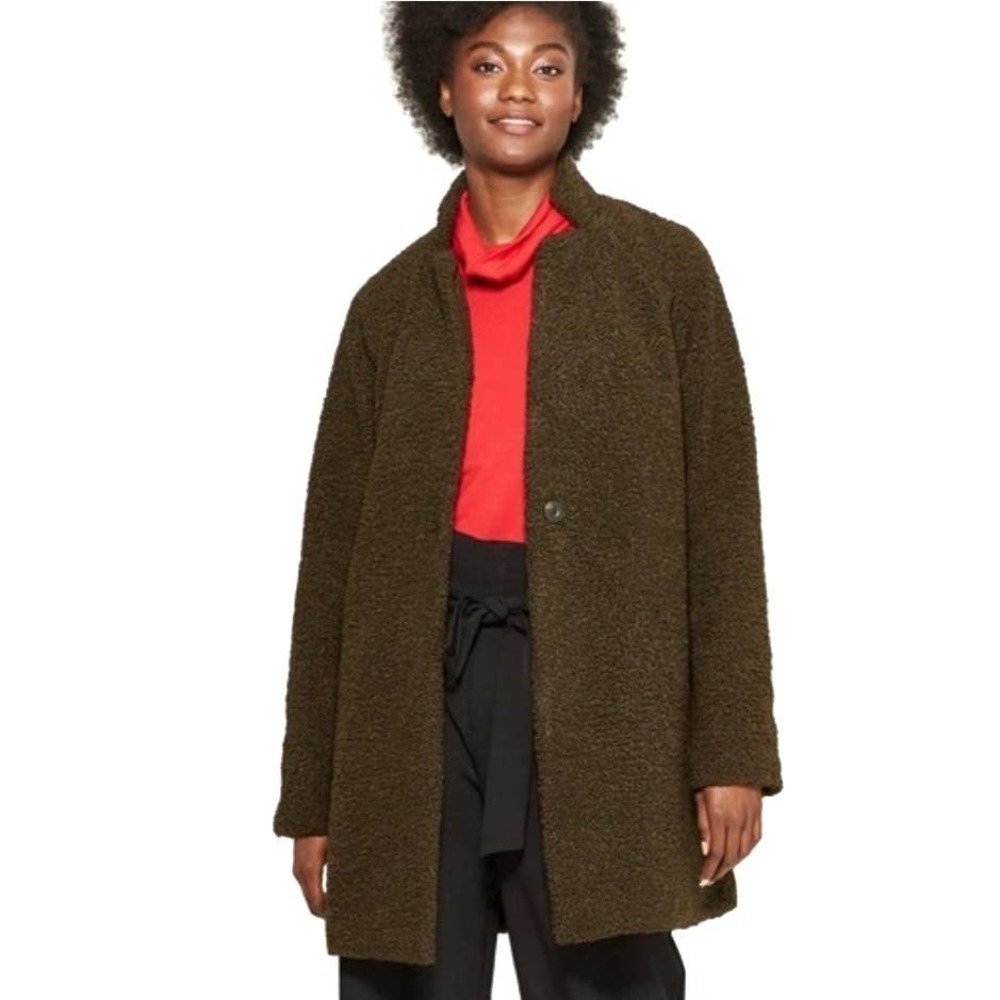 A New Day Faux Shearling Teddy Bear Coat L Olive Green‎